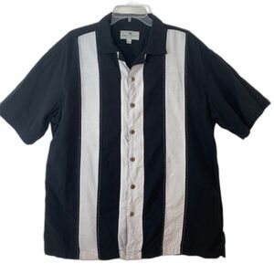 Island Shores Mens Striped 100% Washable Silk Hawaiian Button-Up Casual Shirt XL